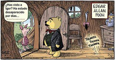 Cómo serían los cuentos infantiles si los hubiera escrito Edgar Allan Poe: -Los besos del príncipe no lograron despertar a Blancanieves de su sueño cataléptico. Pero sí se despertó cuando él empezó a arrancarle los dientes. -Antes de ir a la compra, la Mamá Cabra les dijo a sus siete cabritillos que mantuvieran la puerta bien cerrada, para que no entrara el lobo. Pero no les dijo nada de la ventana, ignorando que lo que rondaba por allí no era un lobo, sino un mono asesino. -El lobo sopló tan fuerte que con