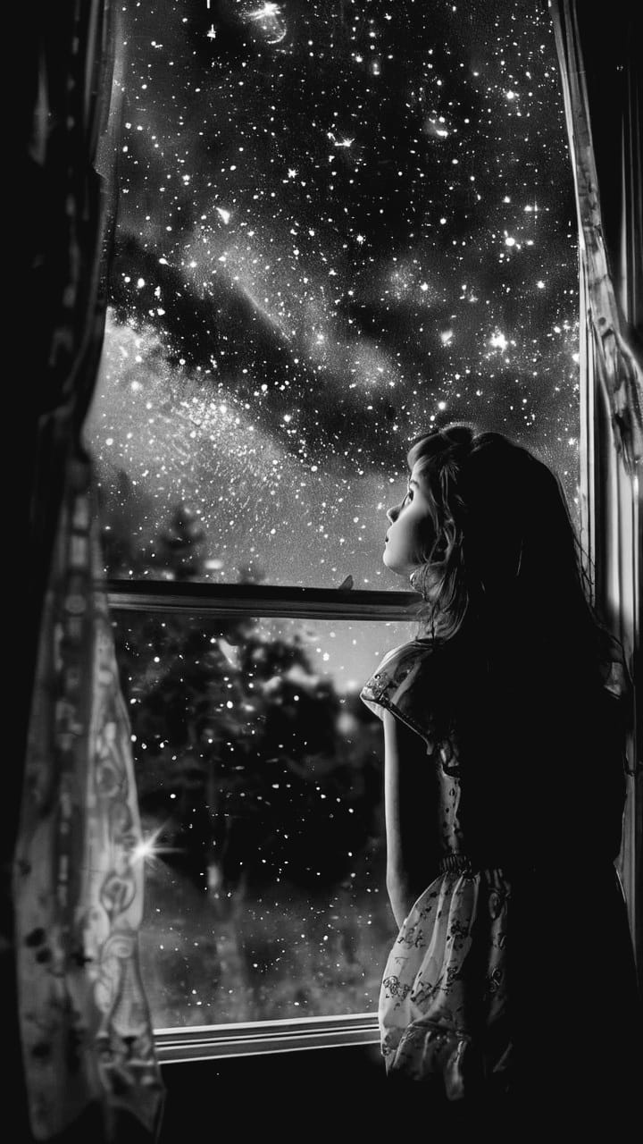 Chica mirando las estrellas 