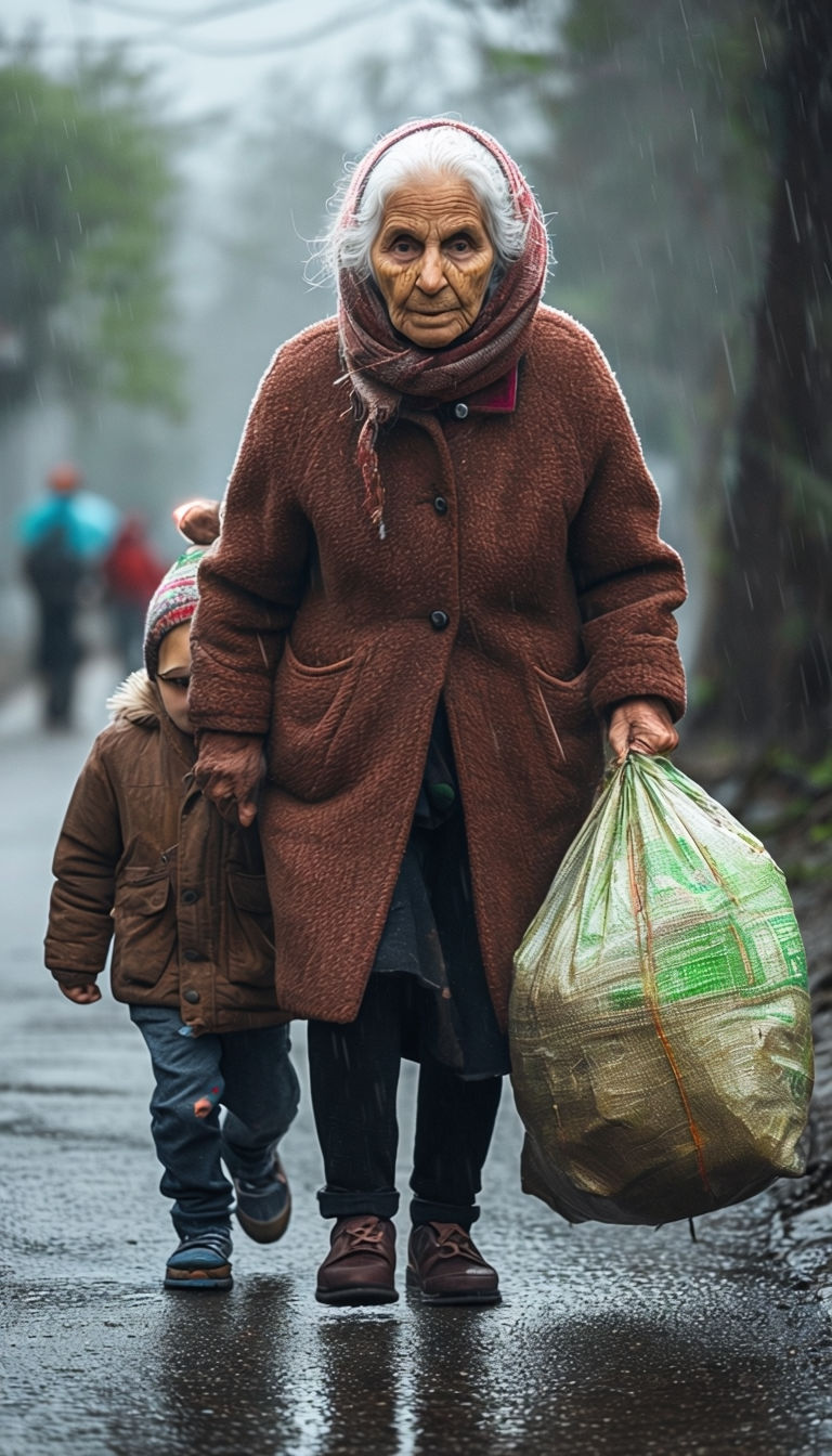 Anciana con bolsas
